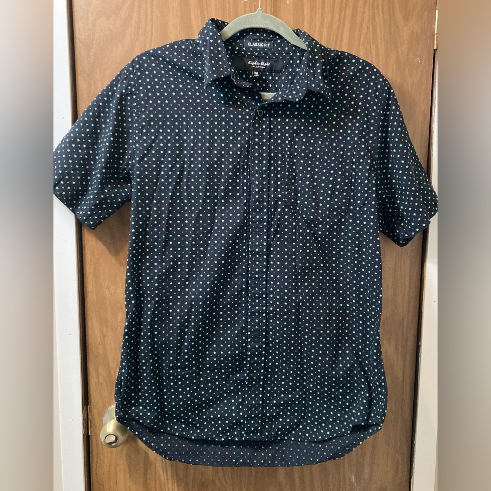 Eighty Eight Platinum Boy’s Causal Button Down Classic Fit, Size M, Black/Green